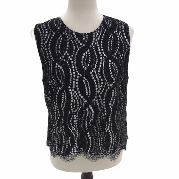 Tops - Sleeveless Double Layer Metallic Print Top